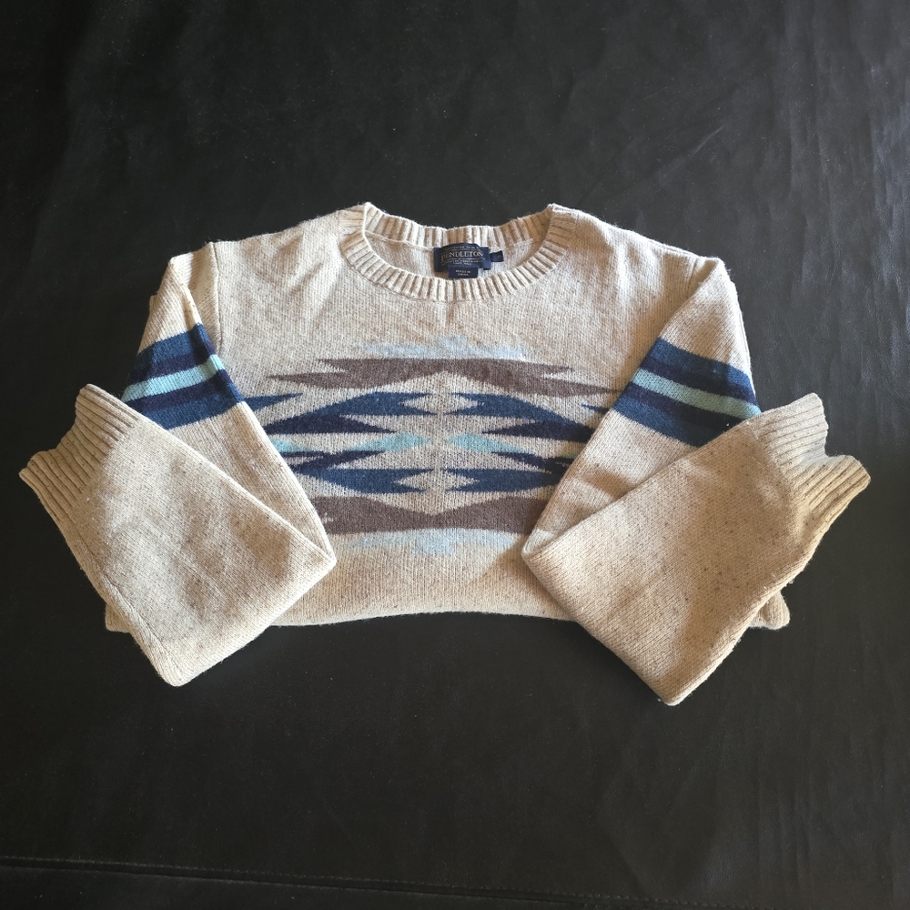Pendleton Wool Sweater Beige Aztec Pattern - Picture 9 of 10